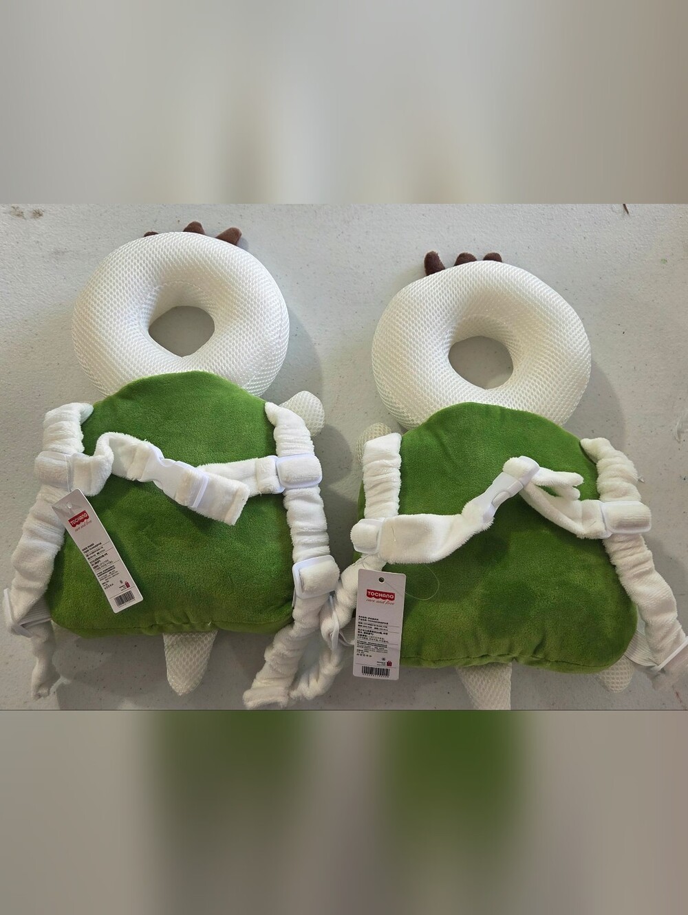 Kids Green and White Infant Head Support Pillow with Straps